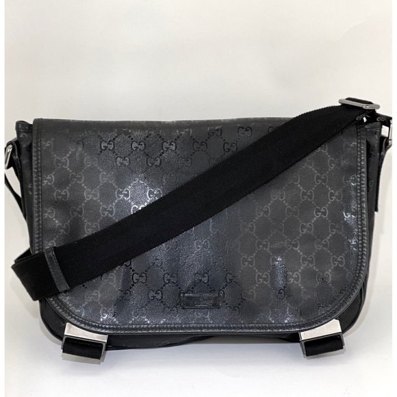 Gucci Men's Messenger GG Supreme Canvas Medium Black Double Buckle Flap